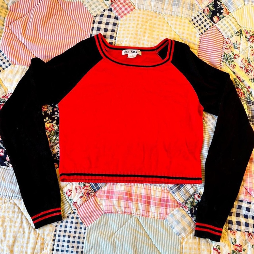 Say What? Bright Red Top with Black Trim